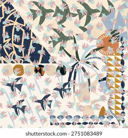 Vector watercolor seamless pattern. Summer fruit, Lemon , Oranges , flower,banana,beach and ocean vector hand drawn style ,Design for fashion , fabric, textile, and all prints
