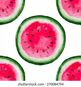 Vector watercolor seamless pattern with  texture of the watermelon.