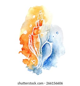 vector watercolor seashell. It can be used for card, poster, sticker, wallpaper, menu.