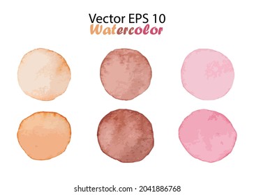 Vector Watercolor Set Brush Stroke Splash Circle. Handmade design element in Orange Pink Brown color. Hand Painted watercolour Dot