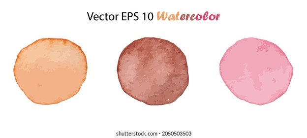 Vector Watercolor Set Brush Stroke Splash Circle. Handmade Design Element In Orange Pink Brown Nude Color. Hand Painted Watercolour Dot