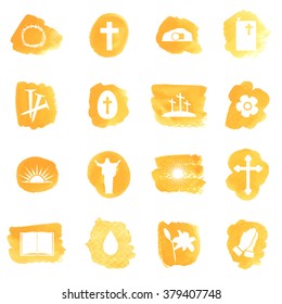 Vector Watercolor Set Of Christian Easter Icons