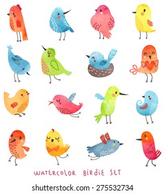 Vector watercolor set  Cute birds