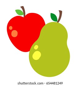 Vector watercolor set of fruits. Apples and pear. Illustration for kindergarten