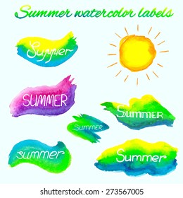 vector watercolor set of summer labels