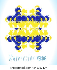 Vector watercolor shape  with colorful  blobs.  Watercolor   paint drops,  splashes isolated on white background.