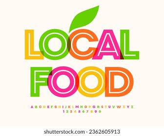 Vector watercolor sign Local Food. Unique Bright Font. Creative Alphabet Letters and Numbers set