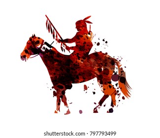 Vector watercolor silhouette of an american indian