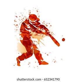 Vector watercolor silhouette of a baseball player