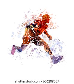 Vector watercolor silhouette basketball player