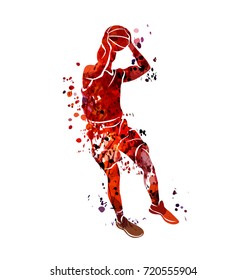 Vector watercolor silhouette basketball player