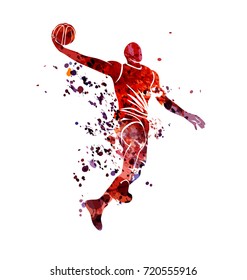 Vector watercolor silhouette basketball player
