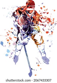 Vector watercolor silhouette of a hockey player