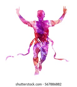 Vector Watercolor Silhouette Running Winner