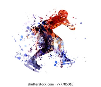 Vector watercolor silhouette skater