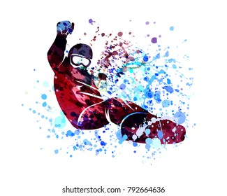 Vector watercolor silhouette snowboarder