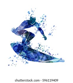 Vector watercolor silhouette Surfer