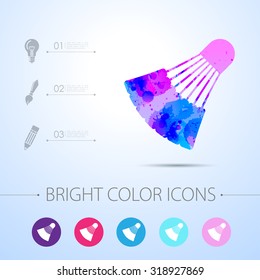 Vector watercolor simple badminton icon with infographic elements 