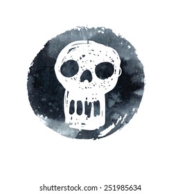 vector watercolor skull. cartoon style