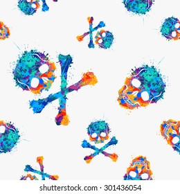 Vector watercolor skull seamless pattern