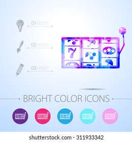 Vector watercolor slot icon with infographic elements 