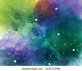 Vector watercolor space background. Starry sky watercolor texture. 