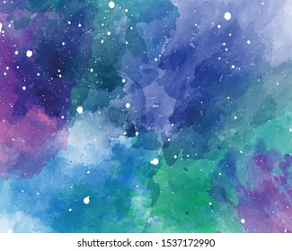 Vector watercolor space background. Starry sky watercolor texture. 