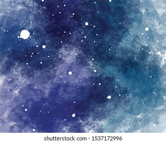 Vector watercolor space background. Starry sky watercolor texture. 