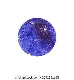 Vector watercolor space circle, Galaxy texture, hand drawn illustration, decorative element isolated on white background.