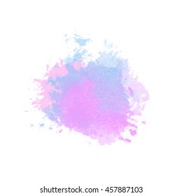 Vector watercolor splash. Aquarele blot, spot. Painted stain. Eps 10. Blue, purple, pink color.