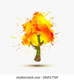 Vector watercolor splash autumn tree