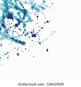 VECTOR Watercolor splash background. Blue paint drops texture.