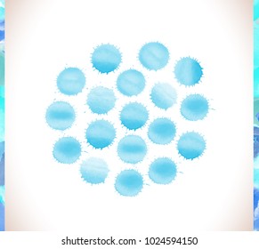 Vector watercolor splash background set. Vector blue watercolor stains