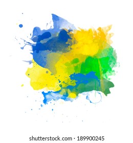 Vector watercolor splash in Brazil flag concept color. Can be used in cover design, website background or advertising.