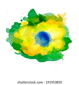 Vector watercolor splash in Brazil flag concept color. Can be used in cover design, website background or advertising. Rio 2016