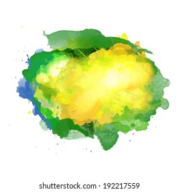 Vector watercolor splash in Brazil flag concept color. Can be used in cover design, website background or advertising.