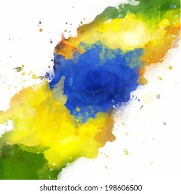 Vector watercolor splash in Brazil flag concept color. Can be used in cover design, website background or advertising.