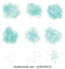 salpicadura de acuarela vectorial y pincel de salpicador. Conjunto de colores verde azul de los elementos de manchas de tinta. Perfecto para el diseño creativo.