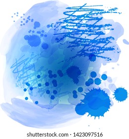 Vector watercolor splash texture background isolated. Hand-drawn blob, spot. Watercolor effects. Blue colors abstract background.