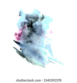 Vector watercolor splash texture background isolated. Hand-drawn blob, spot. Watercolor effects. Blue winter seasonal colors abstract background.