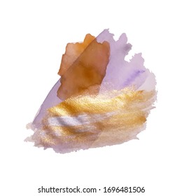 Vector watercolor splash texture background isolated. Hand-drawn blob, spot. Watercolor effects. Golden and silver colors abstract background.