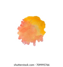 Vector watercolor splash texture  background isolated. Hand-drawn blob, spot. watercolour splatter stain effects. Orange and yellow autumn seasonal colors abstract background.