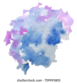 Vector watercolor splash texture  background isolated. Hand-drawn blob, spot. watercolour splatter stain effects.  Blue and purple winter seasonal colors abstract background.