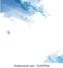 Vector watercolor splash texture background isolated. Hand-drawn blob, spot. Watercolor effects. Blue winter seasonal colors abstract background.