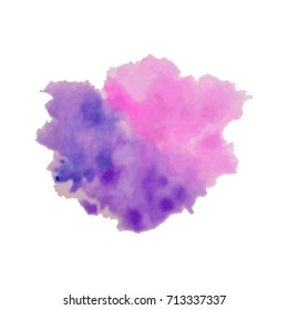 Vector watercolor splash texture  background isolated. Hand-drawn blob, spot. watercolour splatter stain effects. Blue and purple winter seasonal colors abstract background.