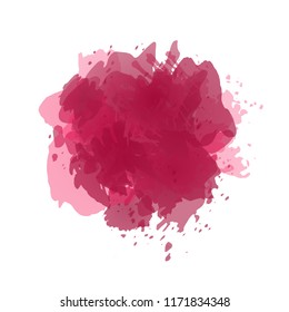 Vector watercolor splash in wine red, burgundy colors isolated on white background.