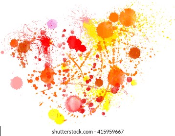 Vector watercolor splashes drops and blot. Transparent shades and pure colors. watercolor splatter. Yellow, red, orange shades.