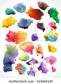 Vector watercolor  splashes, isolated.