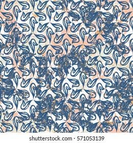 Vector watercolor splashes pattern in many colors. Bold bohemian print for fashion and retro textile design with ethnic and tribal motif. Seamless vintage grunge background. Brushstrokes and splatter