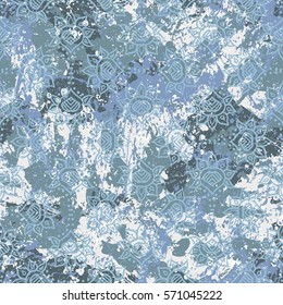 Vector watercolor splashes pattern in pastel color. Bold bohemian print for fashion and retro textile design with ethnic and tribal motif. Seamless vintage grunge background. Brushstrokes and splatter